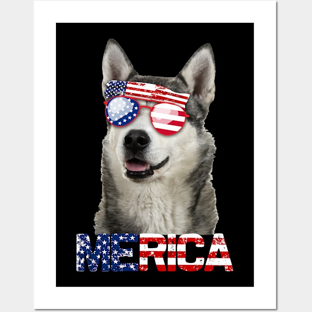 Merica Siberian Husky Dog American Flag 4Th Of July Wall Art by jrgenbode